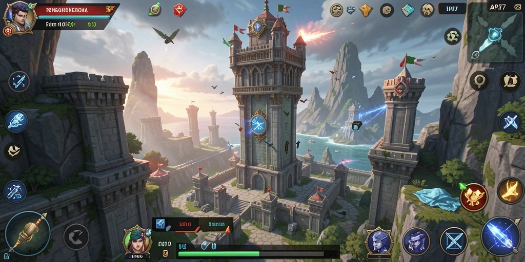 Tangkapan layar gameplay API77 menampilkan aksi menara dalam pertempuran.