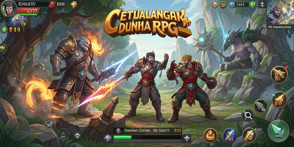 Screenshot menunjukkan pertarungan epik dan eksplorasi dunia fantasi CV777.