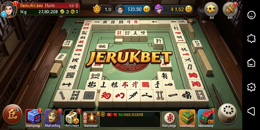 Tampilan gameplay <strong>JERUKBET</strong> saat merangkai ubin Mahjong.