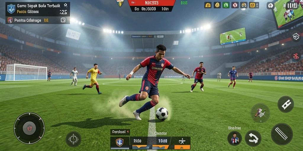 Tampilan gameplay NX303 yang menampilkan aksi seru di lapangan sepak bola.